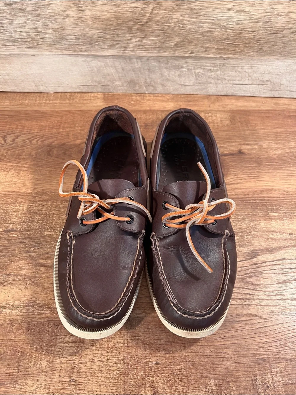 Sperry Brown Leather Boat Shoes with Tan Laces